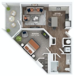 One bedroom floorplan with balcony at The Overlook at Winter Garden, FL