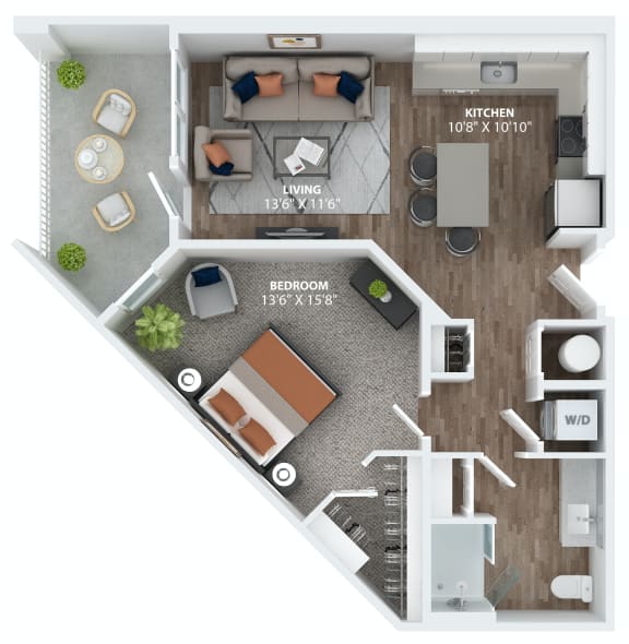 One bedroom floorplan with balcony at The Overlook at Winter Garden, FL