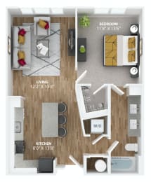One bedroom floorplan at The Alibi at Lake Lilly