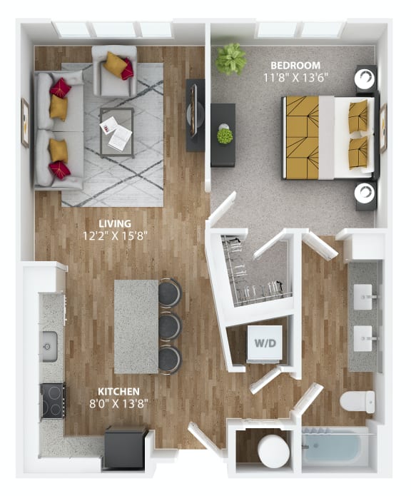 One bedroom floorplan at The Alibi at Lake Lilly