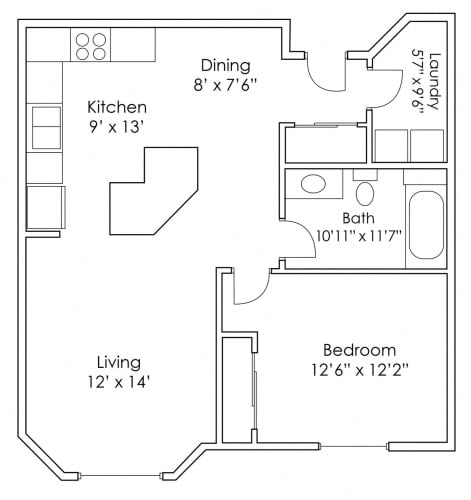 Floor Plan  1 Bedroom 1 Bathroom