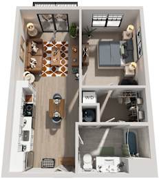 1 Bed 1 Bath Floor Plan | 799 Sq. Ft. at Tapestry West, Richmond, VA
