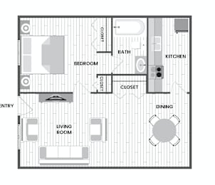 1 Bedroom Floor Plan at Century Apartments, Tennessee, 38117