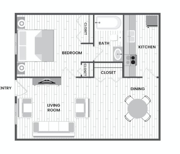 1 Bedroom Floor Plan at Century Apartments, Tennessee, 38117