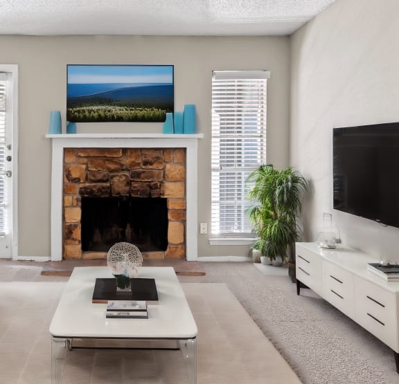 furnished living room with fireplace
