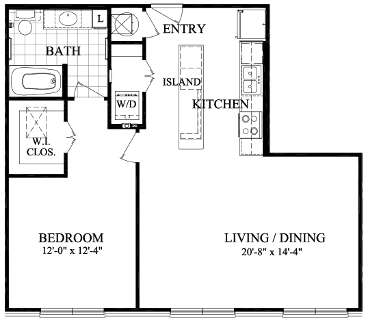 A drawing of a floor plan for a unit labeled B6.