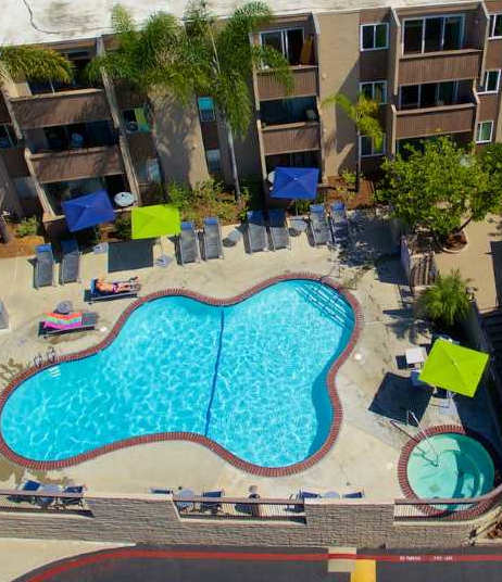Drone Pool View at Pacific Bay Club Apartments, San Diego California