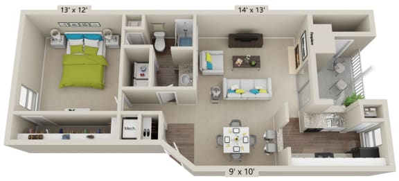 Floor Plan  a stylized floor plan with a bedroom and a living room