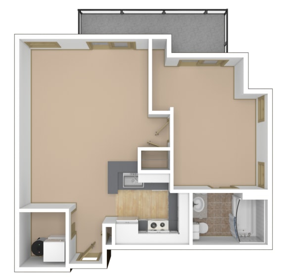 1 Bedroom, 1 Bathroom Floor Plan