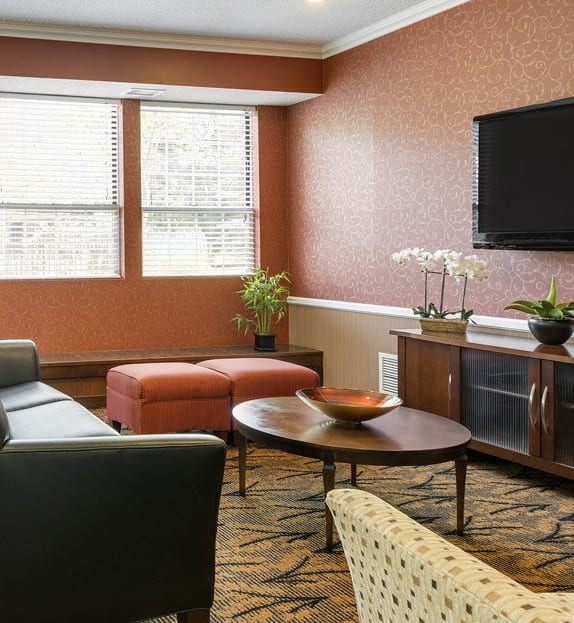 a living room with furniture and a television  at Mallard Ridge, Maple Grove