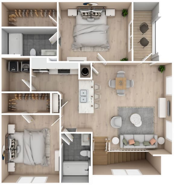 Floor Plan  2 bedroom, 2 bathroom floorplan at Audubon Park Apartment Homes in Zachary, Louisiana