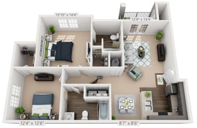Ardmore at Alcove Two Bedroom, Two Bathroom Floor Plan