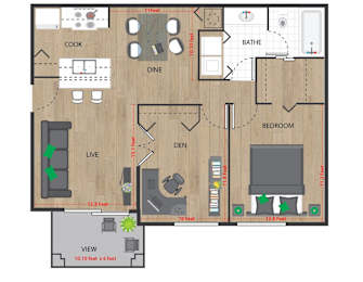 1 bed 1 bath with den