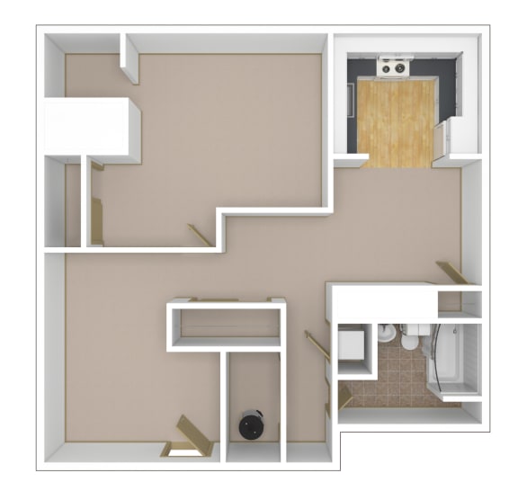 1 Bedroom, 1 Bathroom Floor Plan