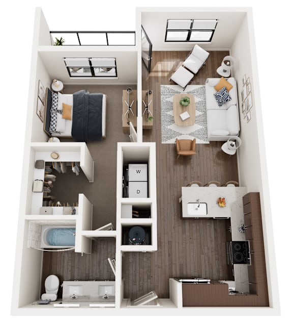 A 2 bedroom apartment is 715 square feet.