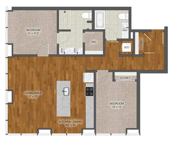 2Bed 2Bath A Floor Plan at Stella St. Paul Apartments, St. Paul, MN