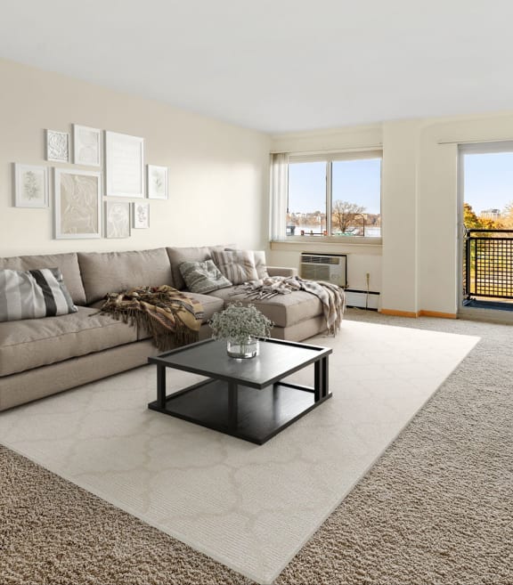 a living room with a couch and a coffee table