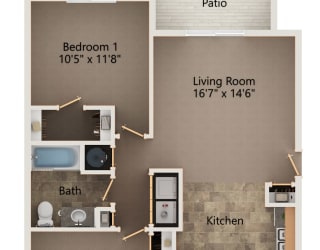 Linden two bedroom floorplan at highland view apartments