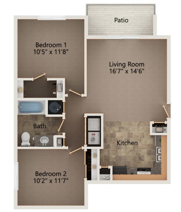 Linden two bedroom floorplan at highland view apartments