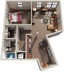 1 Bed 1 Bath Floor Plan | 690 Sq. Ft. at Mayton Transfer Lofts in Virginia 23803