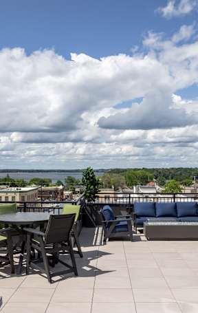 A view of a city with a large body of water at Wilford Apartments, Waconia, Minnesota