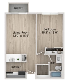 One-Bedroom Floor Plan at Grand Plaza Senior Apartments in Los Angeles CA