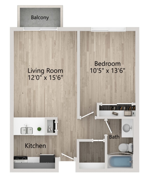 One-Bedroom Floor Plan at Grand Plaza Senior Apartments in Los Angeles CA