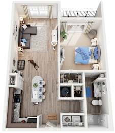 1 Bed 1 Bath Floor Plan | 752 Sq. Ft. at Residence at Riverwatch, GA, 30909
