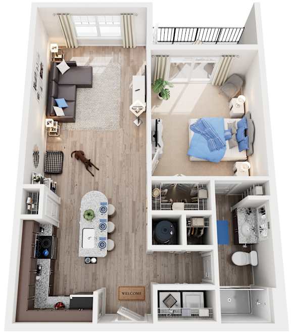 1 Bed 1 Bath Floor Plan | 752 Sq. Ft. at Residence at Riverwatch, GA, 30909