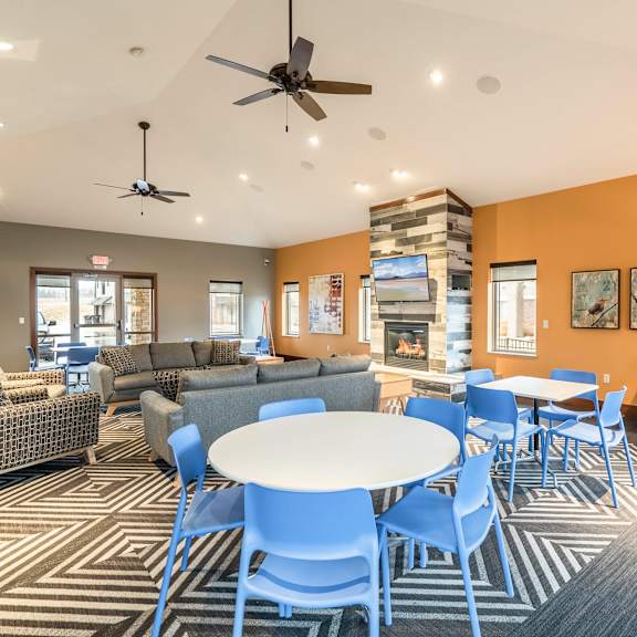 the clubhouse great room at The Villas of Omaha at Butler Ridge