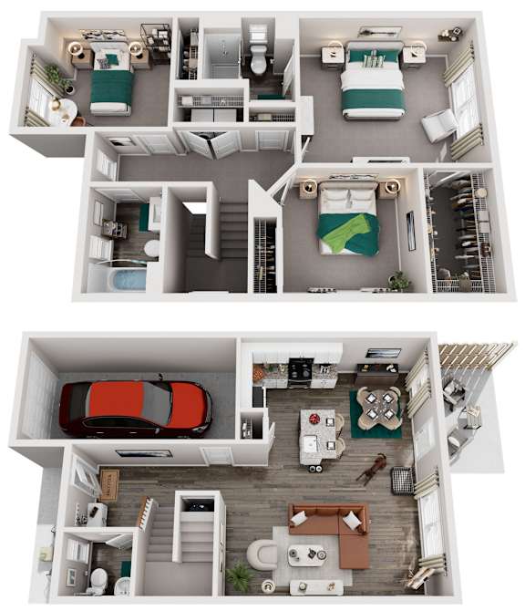 3 Bed 2.5 Bath Floor Plan | 1,440 Sq. Ft. at Brighton Townhomes in Acworth, Georgia