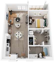 1 Bed 1 Bath Floor Plan | 941 Sq. Ft. at Artistry at Winterfield Apartments, Virginia 23112