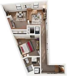 1 Bed 1 Bath Floor Plan | 688 Sq. Ft. at Mayton Transfer Lofts in Petersburg, 23803