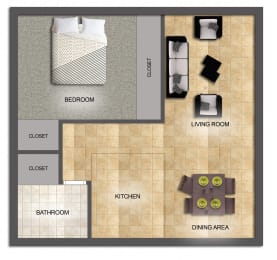 One Bedroom One Bath at Oakmound Apartments in Clarksburg, WV