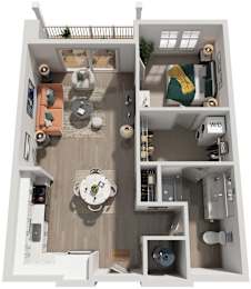 1 Bed 1 Bath Floor Plan | 685 Sq. Ft. at Artistry at Winterfield Apartments, VA 23112