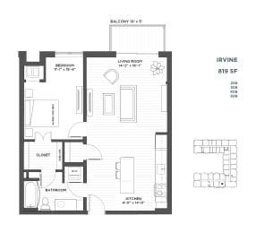 1 bedroom floor plan at The Hill Apartments in st paul mn
