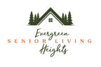 a logo for a senior living facility with a house and trees