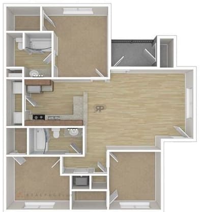 Three Bed Two Bath Floor Plan at Las Villas De Leon Apartments, Texas, 78227