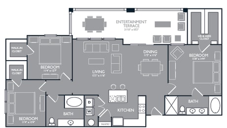Three Bed Two Bath Floor Plan at Towers at Spring Creek, Garland