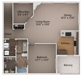 Floor Plan  floor plan including a living room with a fireplace and a dining area