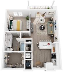 1 Bed 1 Bath Floor Plan | 734 Sq. Ft. at Artistry at Winterfield Apartments, Midlothian, Virginia 23112