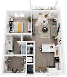1 Bed 1 Bath Floor Plan | 734 Sq. Ft. at Artistry at Winterfield Apartments, Midlothian, Virginia 23112