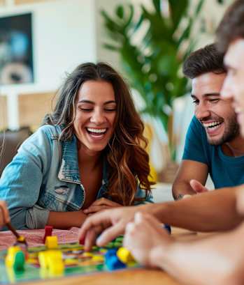 Three people are playing a board game together.