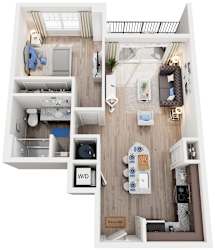 1 Bed 1 Bath Floor Plan | 663 Sq. Ft. at Residence at Riverwatch, Augusta, GA