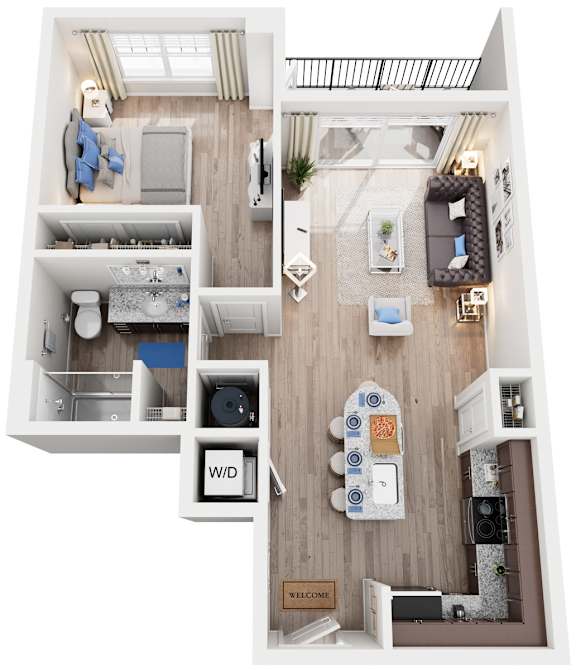 Floor Plan  1 Bed 1 Bath Floor Plan | 663 Sq. Ft. at Residence at Riverwatch, Augusta, GA