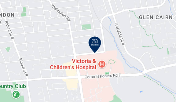 a map with a blue circle and a yellow line around it