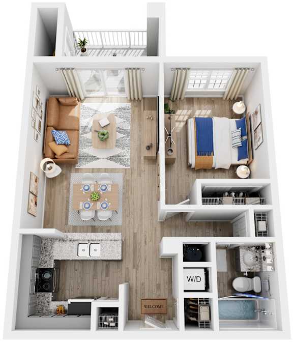 1 Bed 1 Bath Floor Plan | 818 Sq. Ft. at Saltmeadow Bay, Virginia Beach, 23451