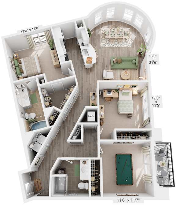 Sonoma Floorplan | 1,538 Sq. Ft. at Flats at West Broad Village, Virginia
