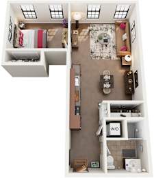 1 Bed 1 Bath Floor Plan | 620 Sq. Ft. at Mayton Transfer Lofts in Petersburg, Virginia