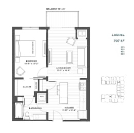 1 bedroom  floor plan at The Hill Apartments in st paul mn